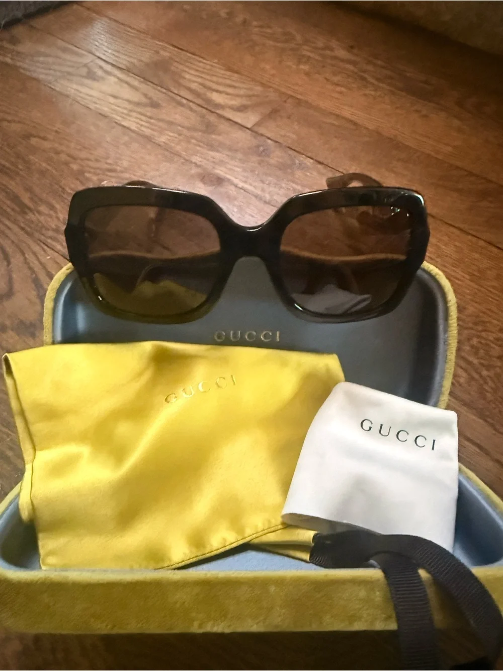 Gucci Black Oversized Square Glitter Women’s Sunglasses